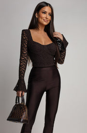 Lexi Sweetheart Corset Style Lace Blouse Top-Brown