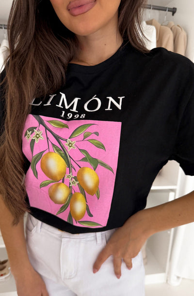 'Limon 1998' Graphic Printed T. Shirt Top-Black