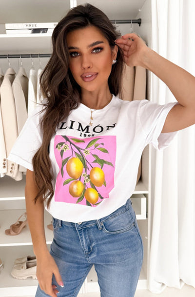 'Limon 1998' Graphic Printed T-Shirt Top-Ivory