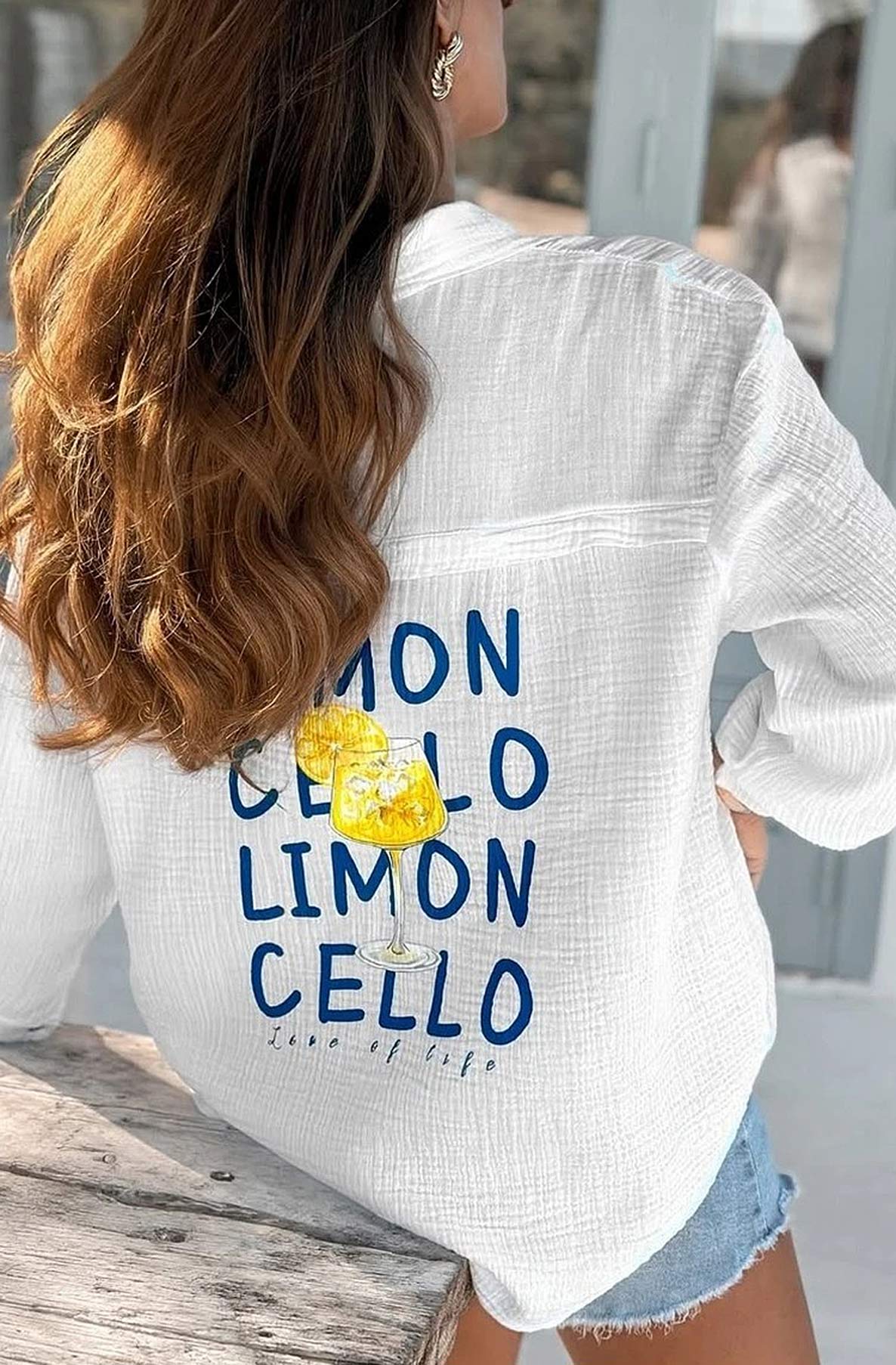 'Limon Cello' Love of Life Graphic Printed Shirt Top-Ivory