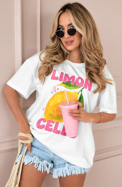 'Limon Cello' La Dolce Vita Graphic Printed T. Shirt Top-Ivory