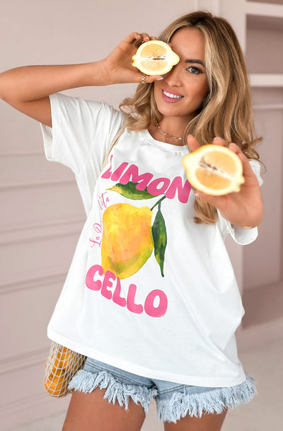 'Limon Cello' La Dolce Vita Graphic Printed T. Shirt Top-Ivory