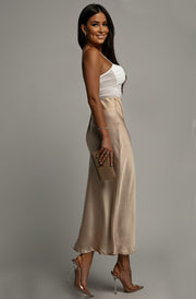 Lucia Satin Midaxi Skirt-Stone