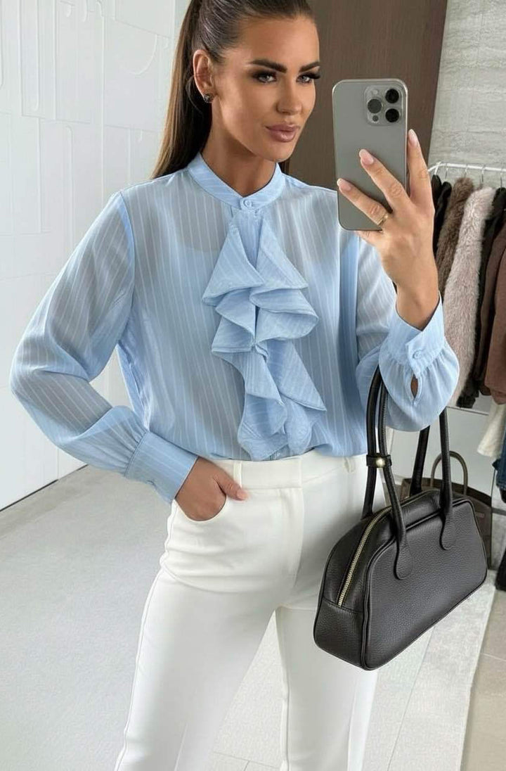 Luna Frill Front Stripe Shirt Top-Blue