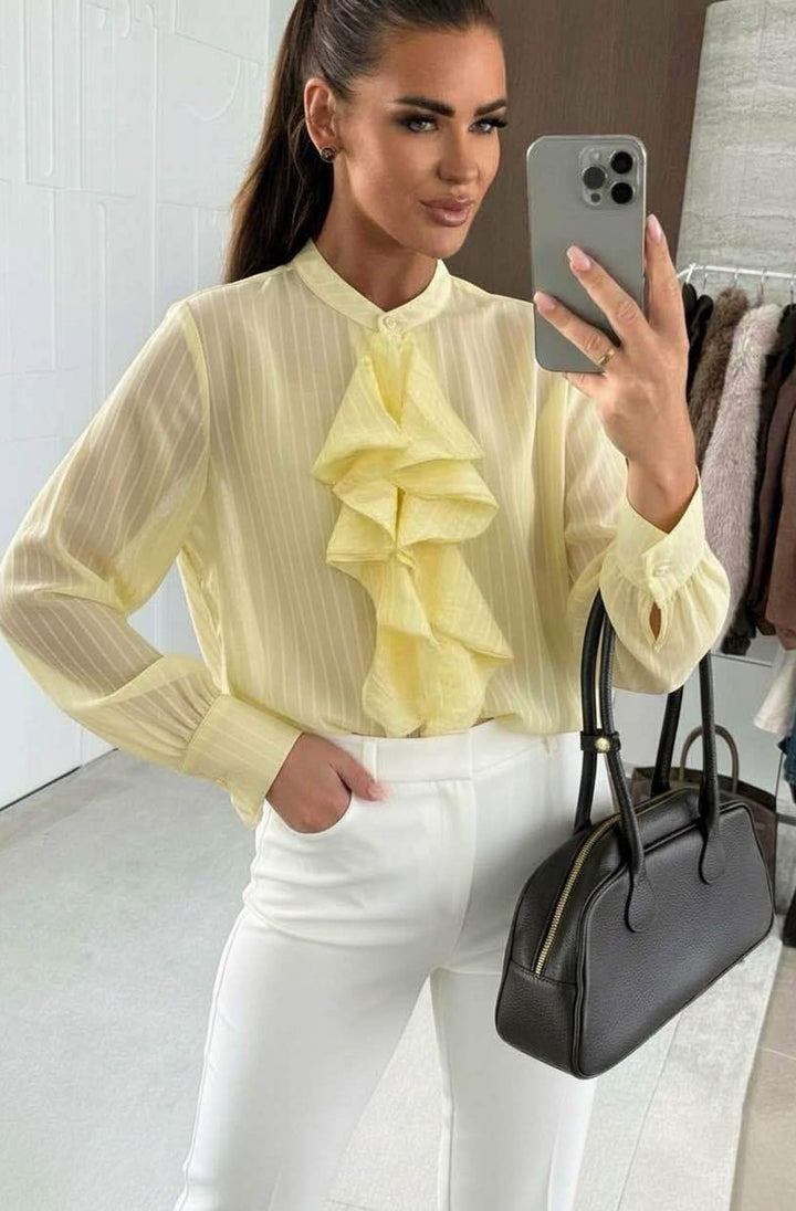 Luna Frill Front Stripe Shirt Top-Yellow