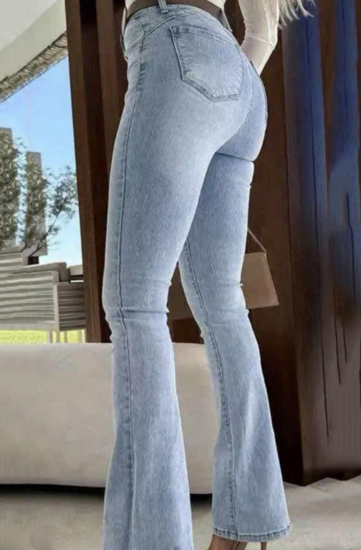 Lunessa Flare Push‑Up Stretch Denim Jeans-Light Blue