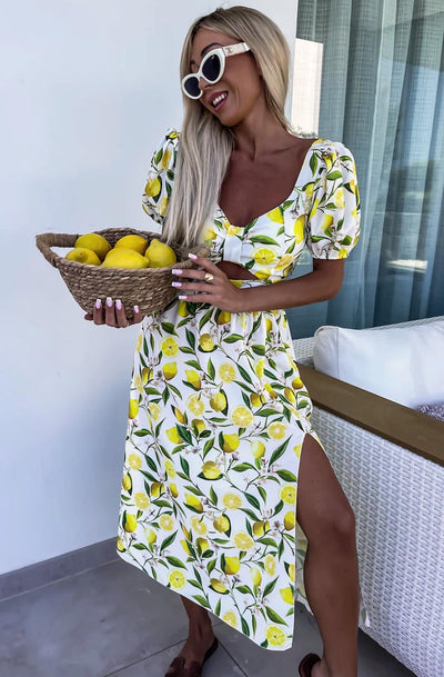 Marika 'Lemon' Printed Cut-Out Midaxi Dress-Ivory
