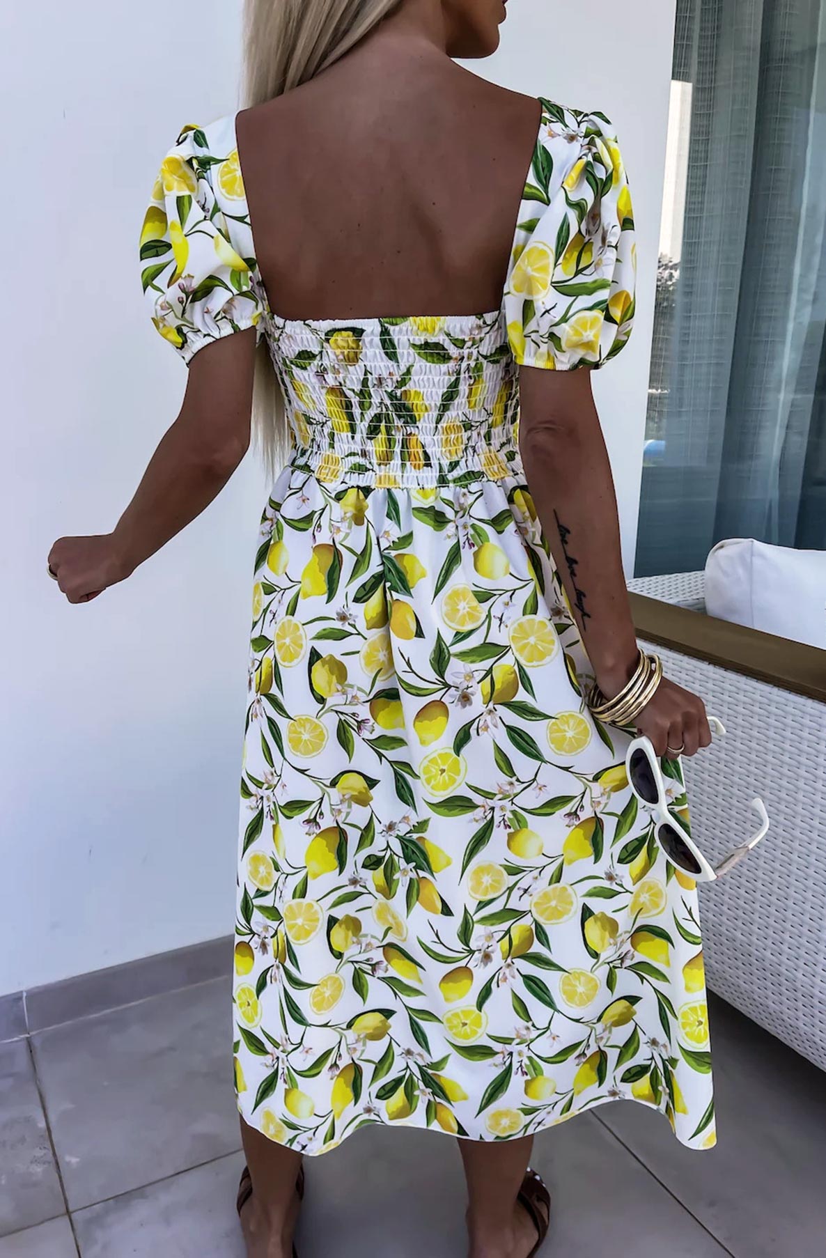 Marika 'Lemon' Printed Cut-Out Midaxi Dress-Ivory