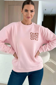 Maris Oversized Embellished Pocket Sweatshirt Top-Baby Pink