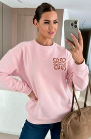 Maris Oversized Embellished Pocket Sweatshirt Top-Baby Pink