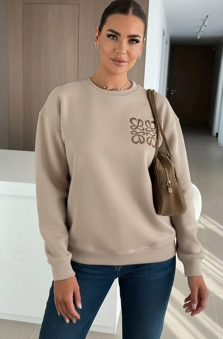 Maris Oversized Embellished Pocket Sweatshirt Top-Stone