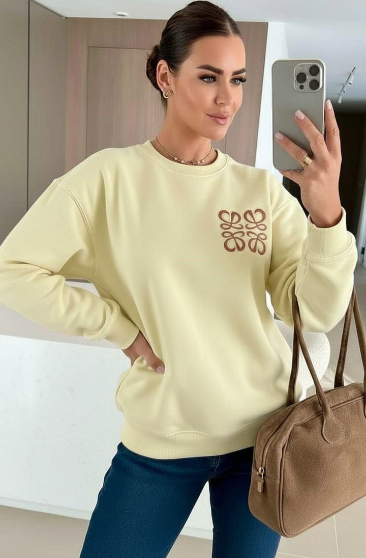 Maris Oversized Embellished Pocket Sweatshirt Top-Yellow