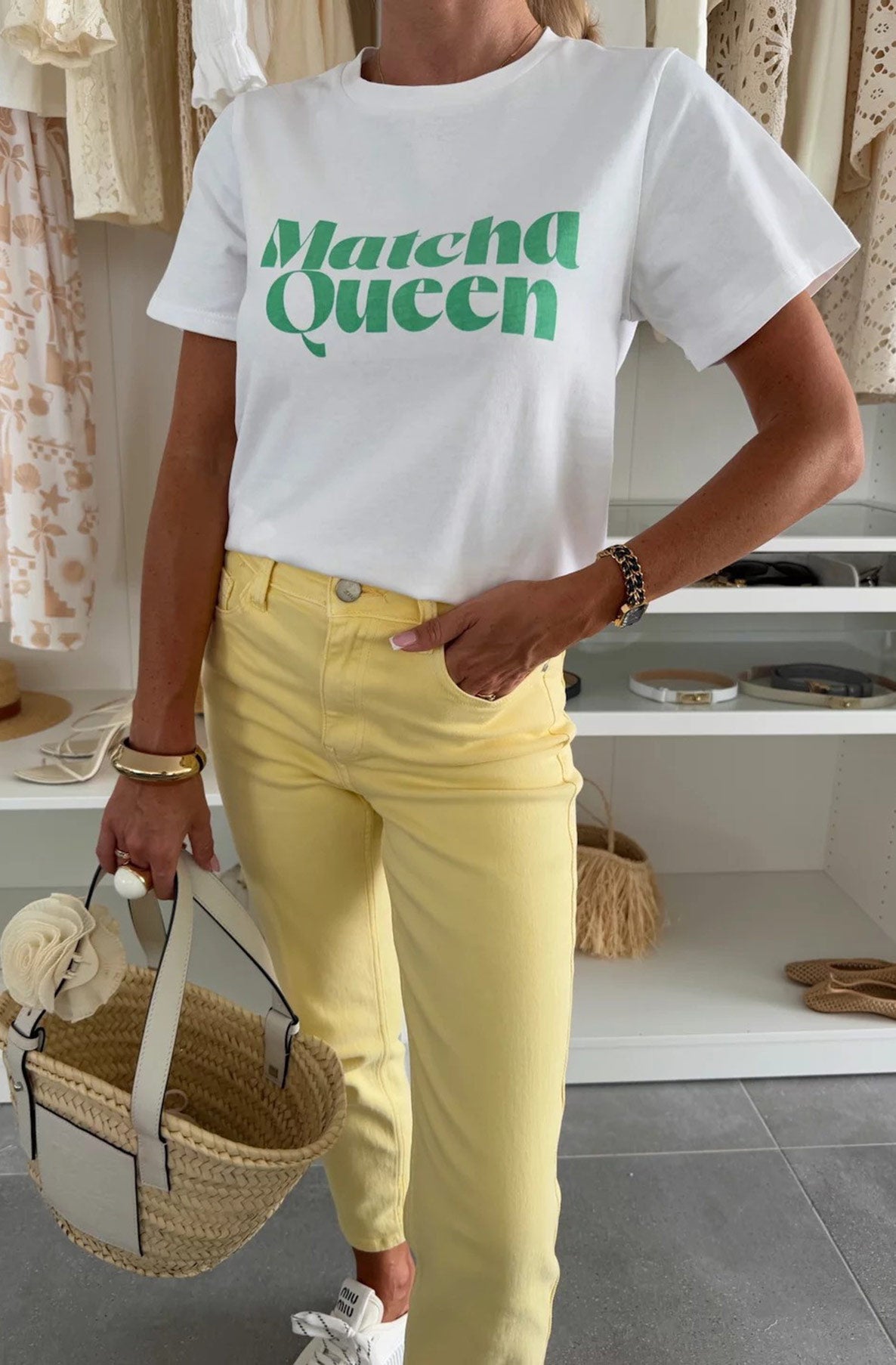'Matcha Queen' Oversized Graphic Printed T. Shirt Top-Ivory