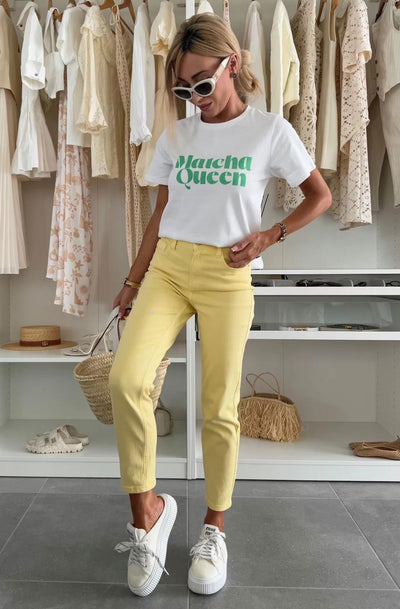 'Matcha Queen' Oversized Graphic Printed T. Shirt Top-Ivory