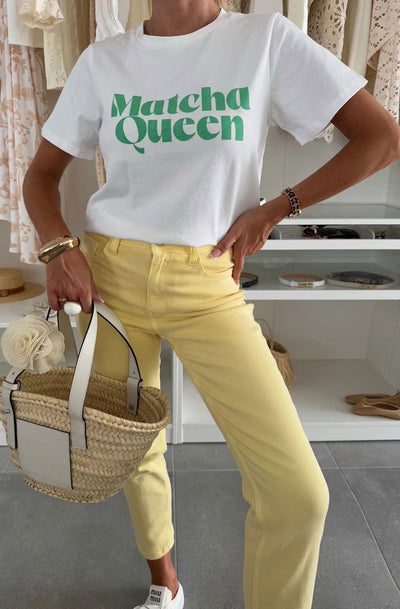 'Matcha Queen' Oversized Graphic Printed T. Shirt Top-Ivory