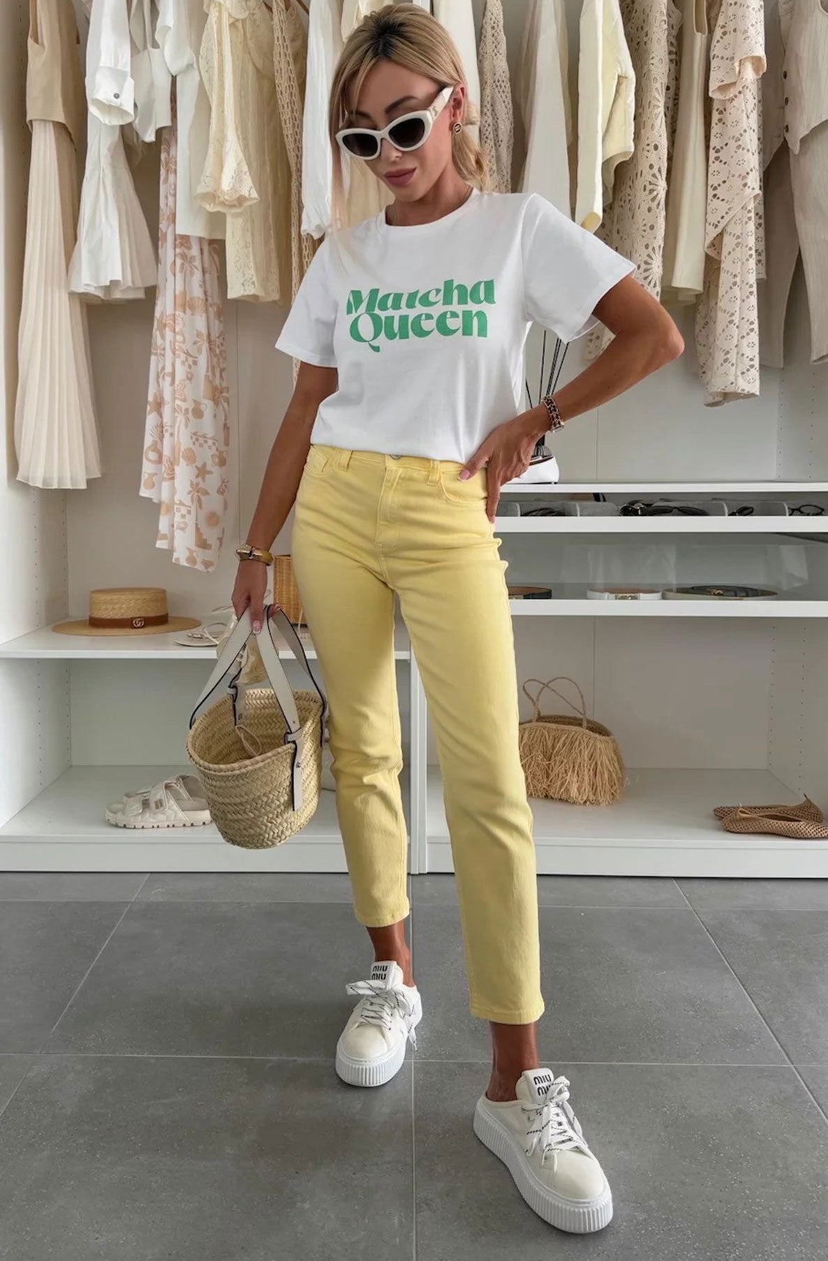 'Matcha Queen' Oversized Graphic Printed T. Shirt Top-Ivory
