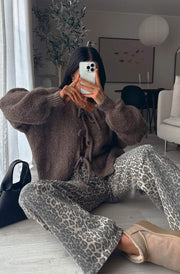 Meredith Tie-Up Knitted Cardigan-Brown