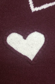 Mila Contrast Heart Sweater Jumper-Wine
