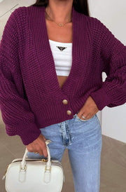 Miranda Cropped Knitted Cardigan-Wine
