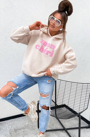 Mon Chéri Oversized Hooded Sweatshirt Jumper-Stone