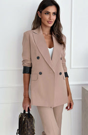 Myla Oversized Faux Leather Blazer Jacket-Stone