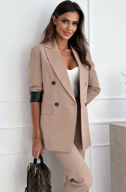 Myla Oversized Faux Leather Blazer Jacket-Stone