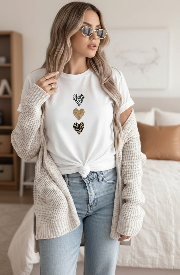 Myra Animal Hearts Graphic T-Shirt Top-Ivory