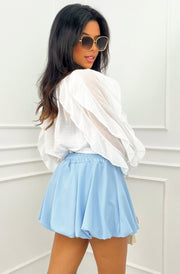 Natalie Puff Ball Balloon Mini Skirt-Sky Blue