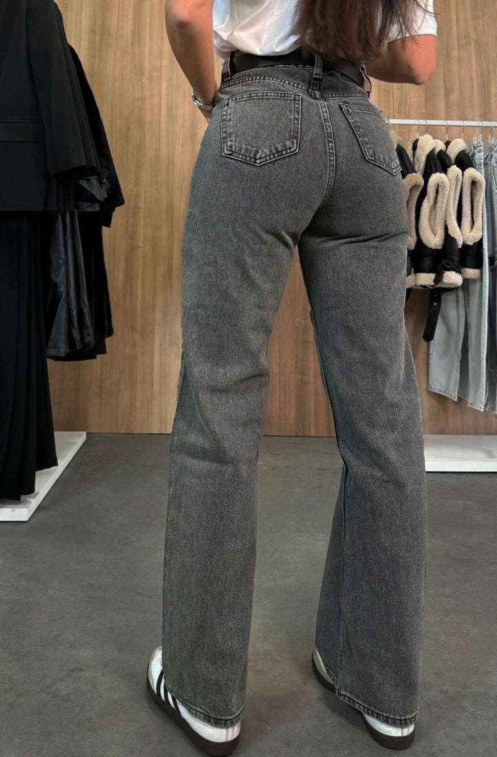 Nika Wide Leg Denim Jeans-Grey