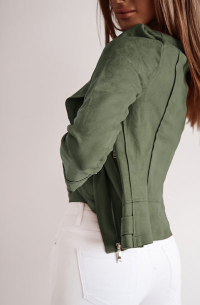 Nikita Suedette Zip Detail Biker Jacket-Khaki