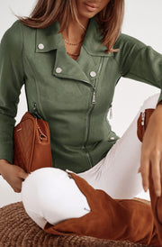 Nikita Suedette Zip Detail Biker Jacket-Khaki