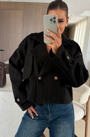 Niva Cropped Double-Breasted Jacket-Black