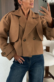 Niva Cropped Double-Breasted Jacket-Camel