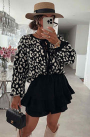 Noelle Leopard Print Tie-Up Cardigan-Black
