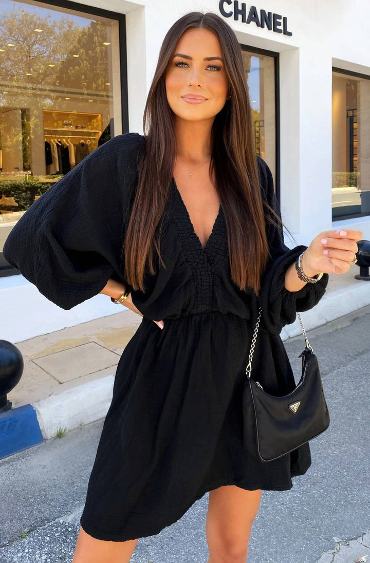 Norah Cotton Gauze Style Dress-Black