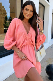 Norah Cotton Gauze Style Dress-Coral