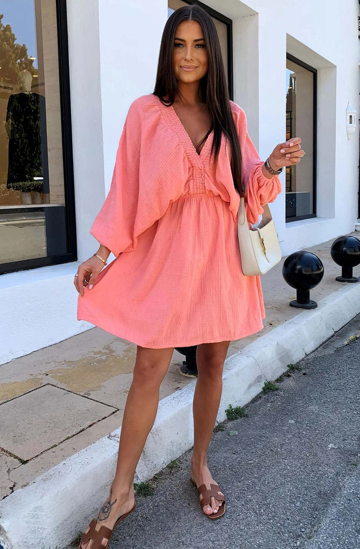 Norah Cotton Gauze Style Dress-Coral