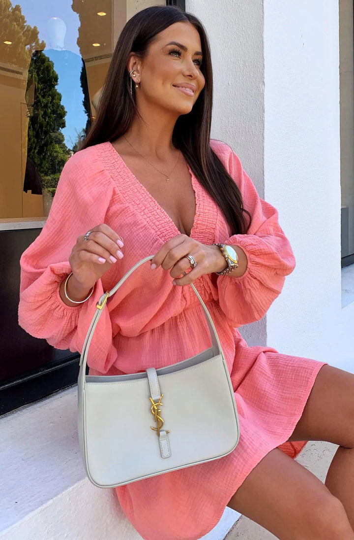 Norah Cotton Gauze Style Dress-Coral