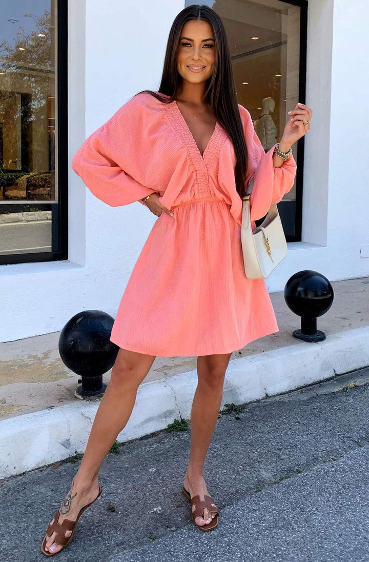 Norah Cotton Gauze Style Dress-Coral