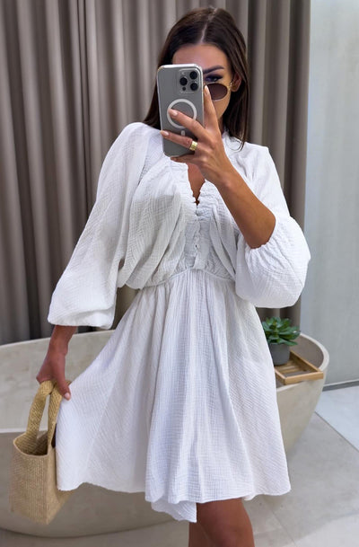 Norah Cotton Gauze Style Asymmetric Dress-Ivory