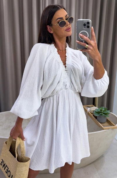 Norah Cotton Gauze Style Asymmetric Dress-Ivory