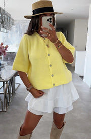Onika Short Sleeves Knitted Cardigan-Lemon