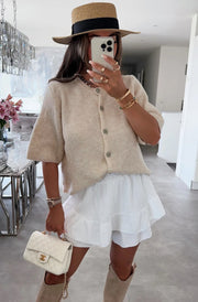 Onika Short Sleeves Knitted Cardigan-Stone