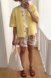 Onika Short Sleeves Knitted Cardigan-Yellow