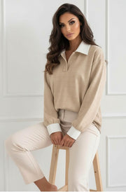 Orelia Oversized Contrast Check Blouse Top-Stone