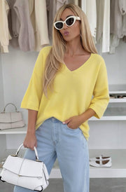 Phoebe Floral Appliqué Lightweight Open-Knit Fabric Knitted Jumper-Yellow