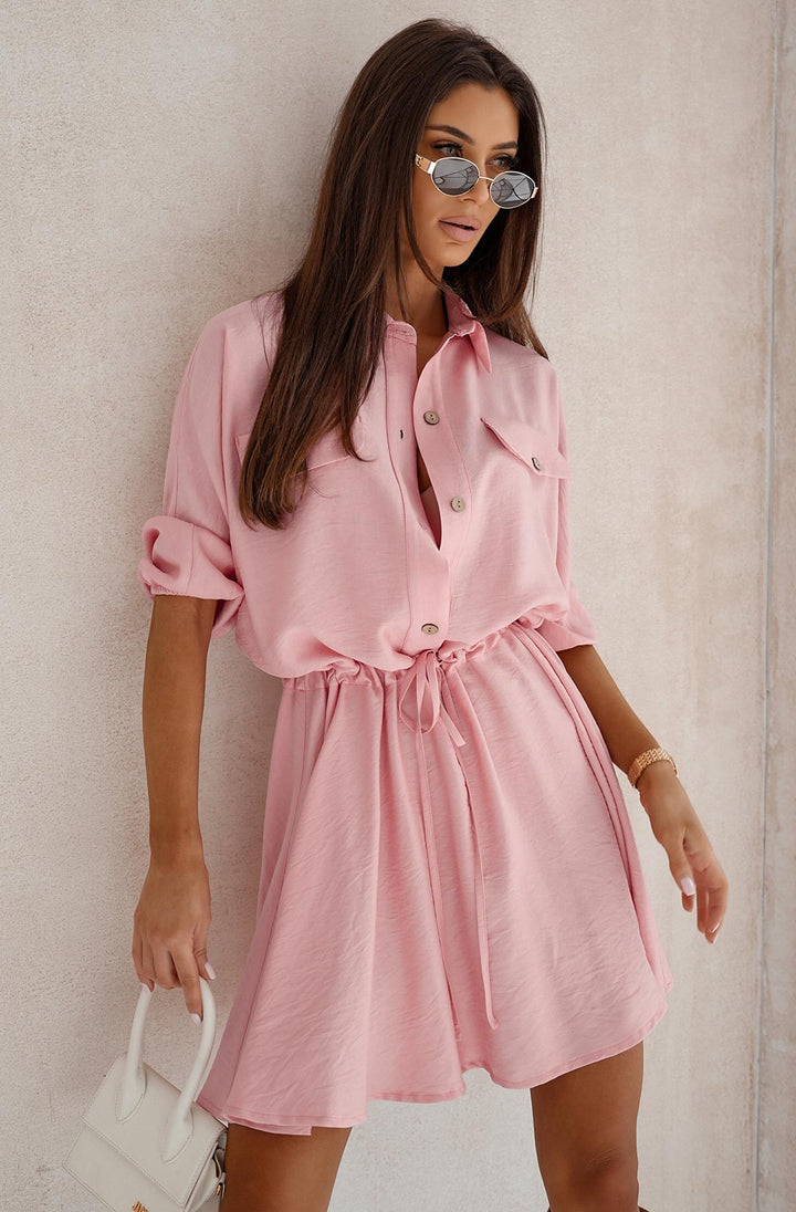 Poppy Collared Tie-Up  Dress-Pink