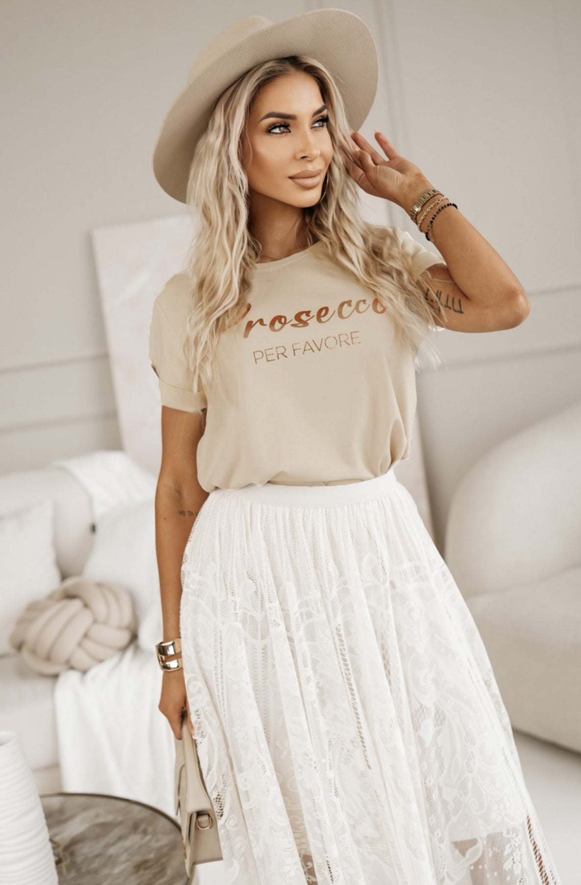 'Prosecco Per Favore' Graphic Printed T-Shirt Top-Stone