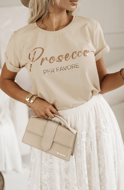 'Prosecco Per Favore' Graphic Printed T-Shirt Top-Stone