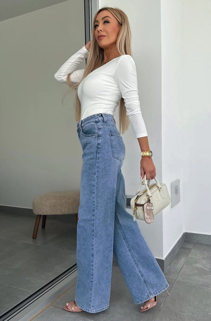 Rania Wide Leg Denim Jeans-Blue